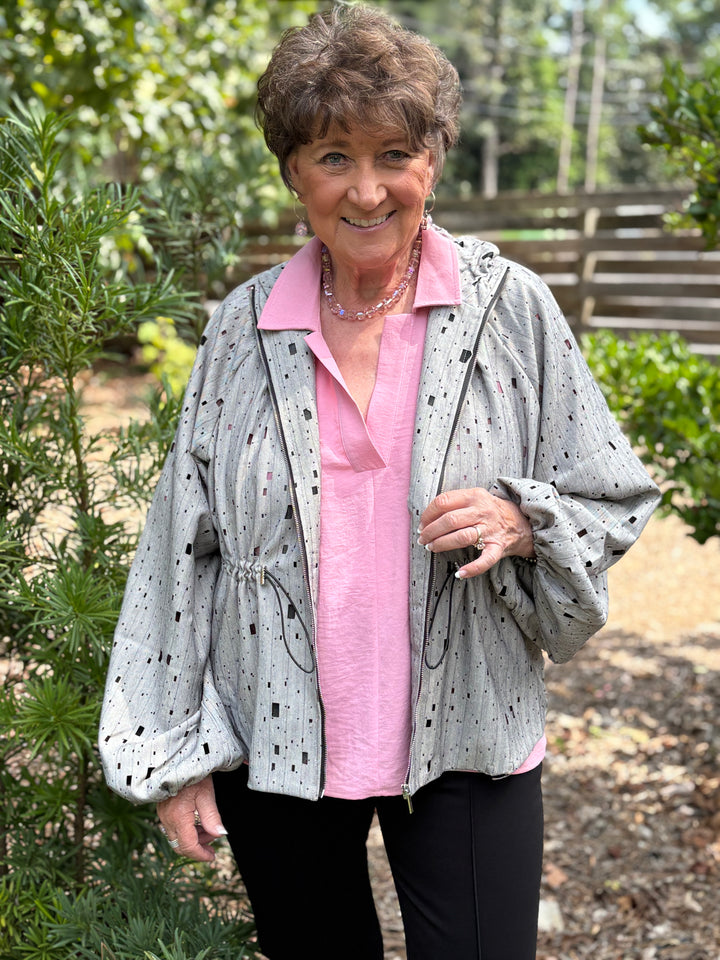 Bedazzled Laser Cut Drawstring Jacket