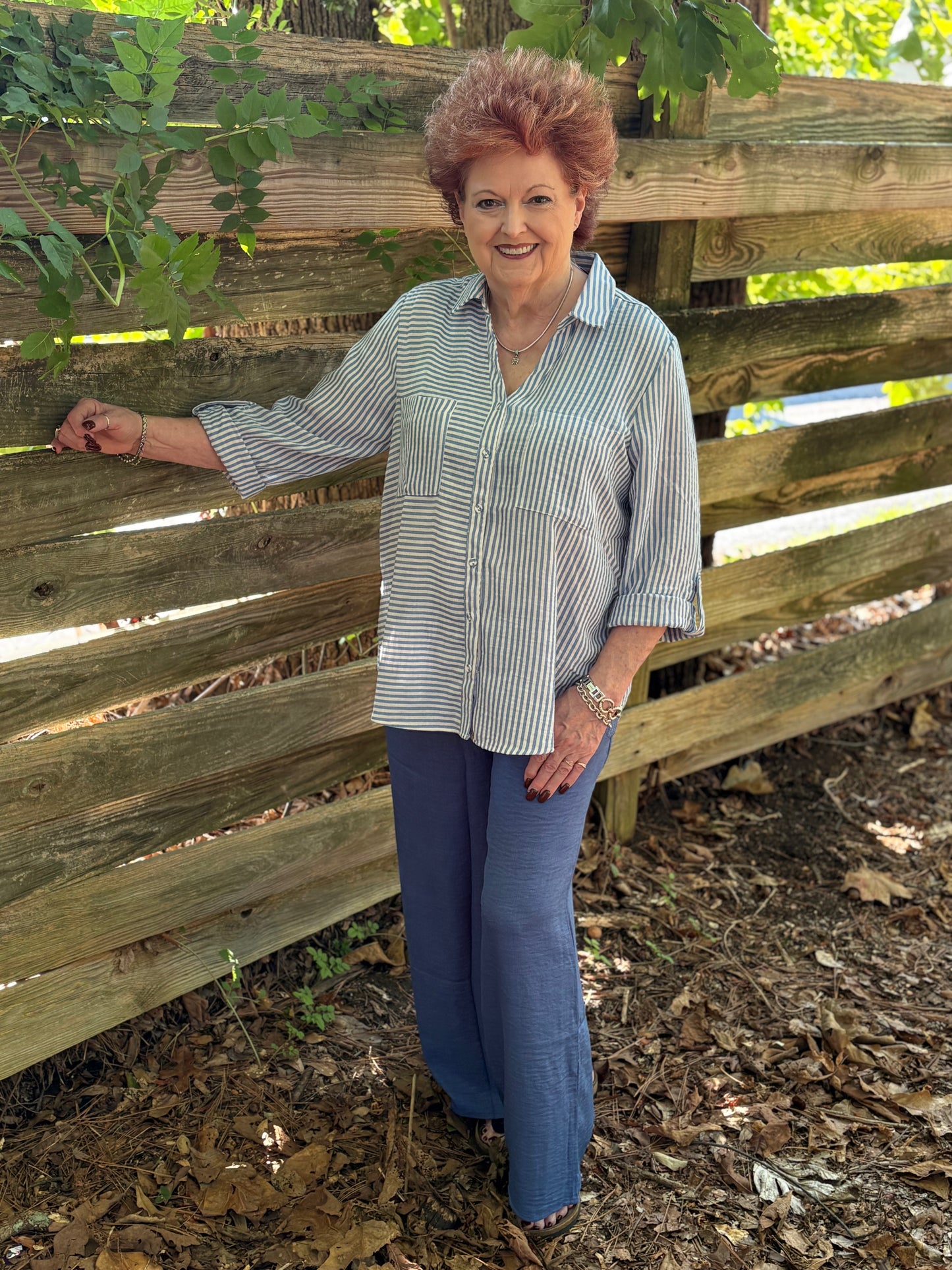 Coastal Stripe Button-Down Blouse