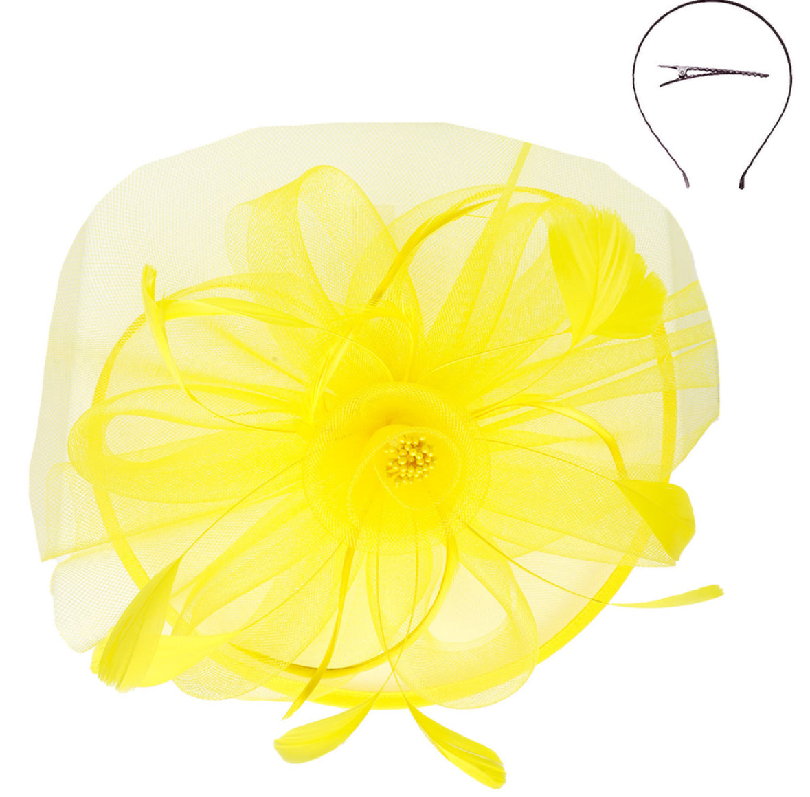 Floral Organza Mesh Ribbon Feathered Fascinator