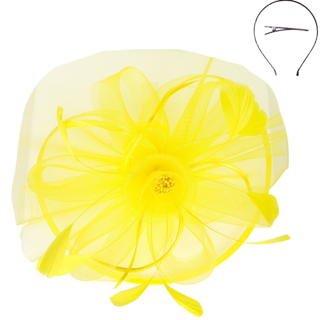 Floral Organza Mesh Ribbon Feathered Fascinator