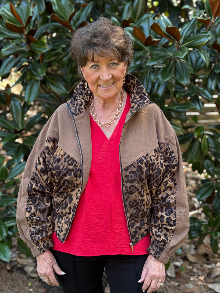 Leopard Corduroy Full Zip Jacket