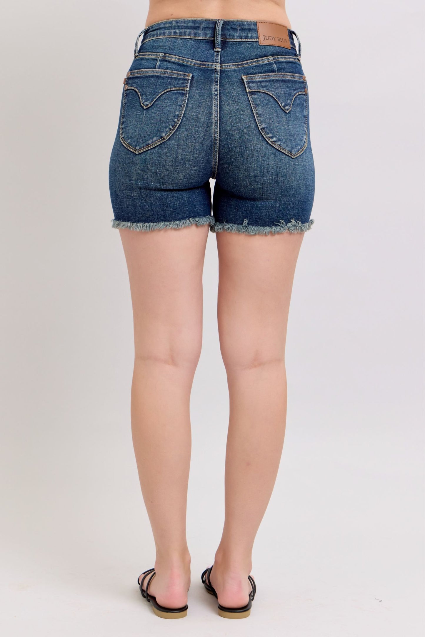 Judy Blue HW Tummy Control Fray Hem & Shield Back Pocket Shorts *FINAL SALE*