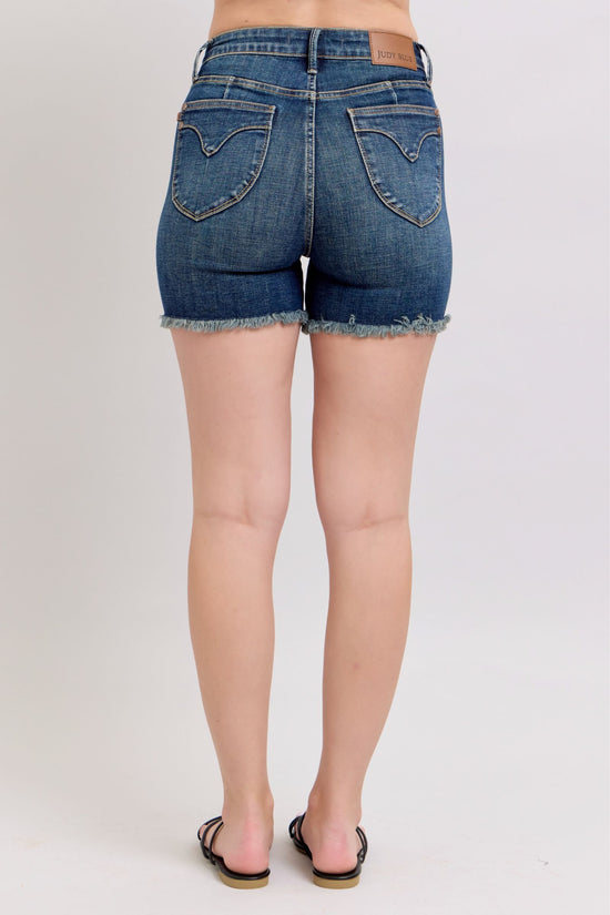 Judy Blue HW Tummy Control Fray Hem & Shield Back Pocket Shorts *FINAL SALE*