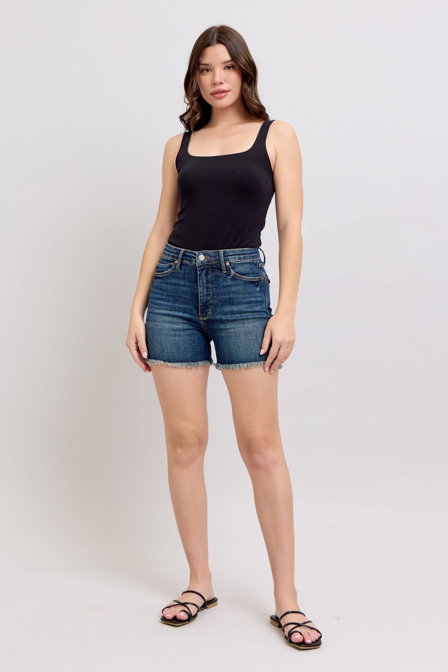 Judy Blue HW Tummy Control Fray Hem & Shield Back Pocket Shorts *FINAL SALE*