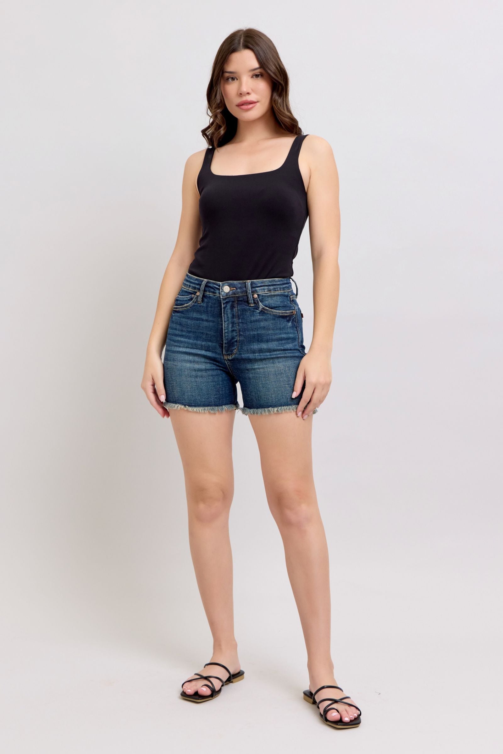Judy Blue HW Tummy Control Fray Hem & Shield Back Pocket Shorts *FINAL SALE*