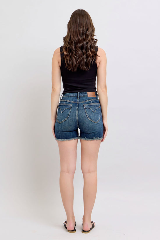 Judy Blue HW Tummy Control Fray Hem & Shield Back Pocket Shorts *FINAL SALE*