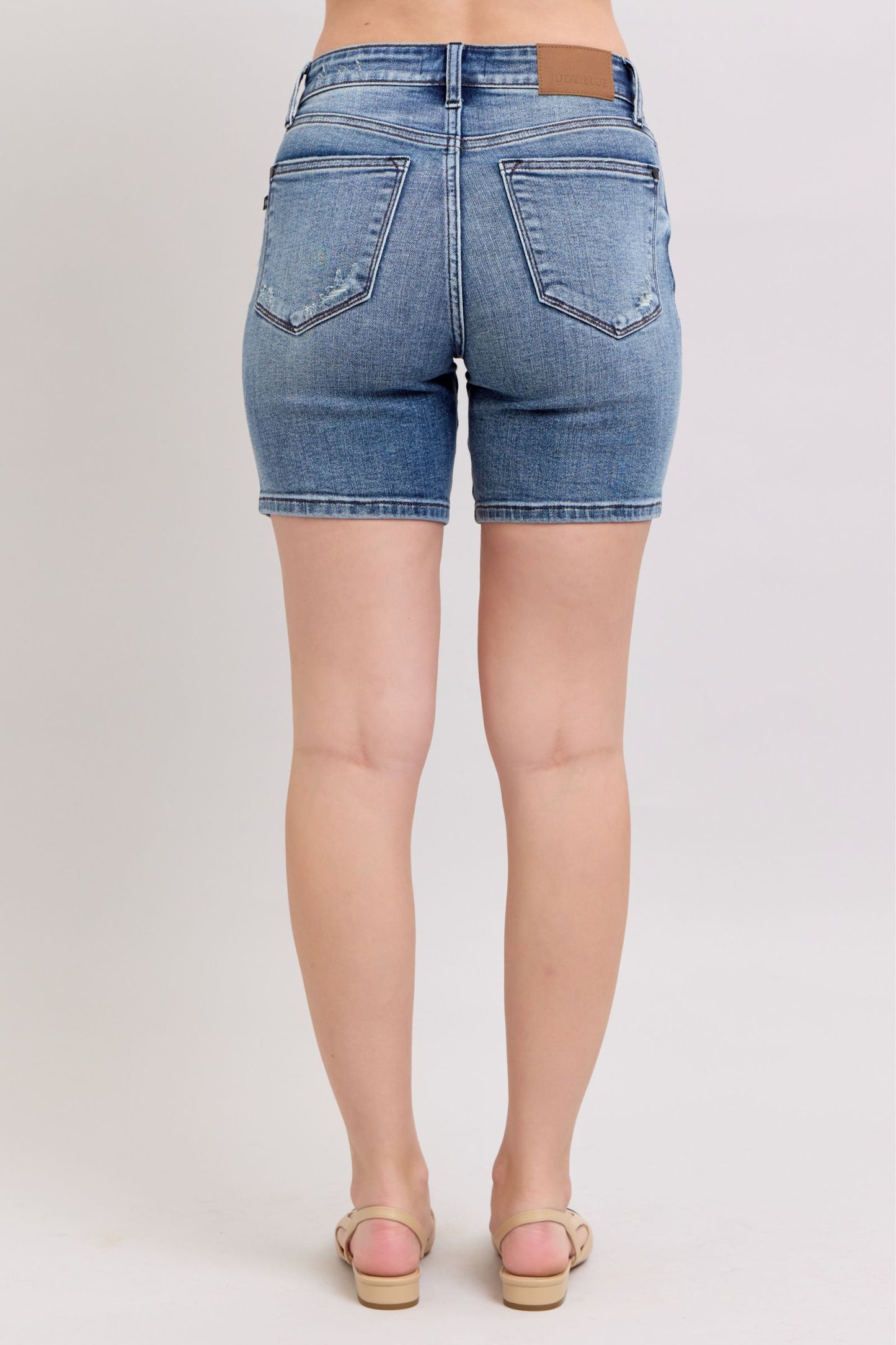 Judy Blue Button Fly Mid LengthShorts with Destroy *FINAL SALE*