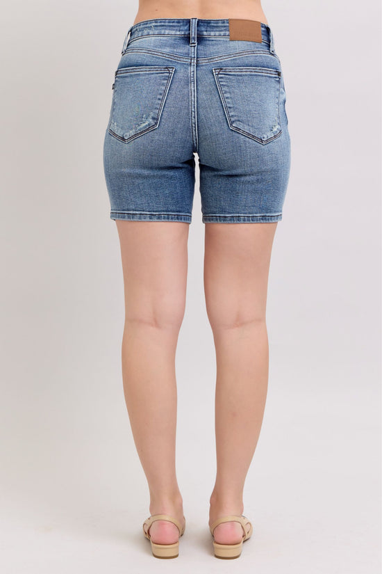Judy Blue Button Fly Mid LengthShorts with Destroy *FINAL SALE*