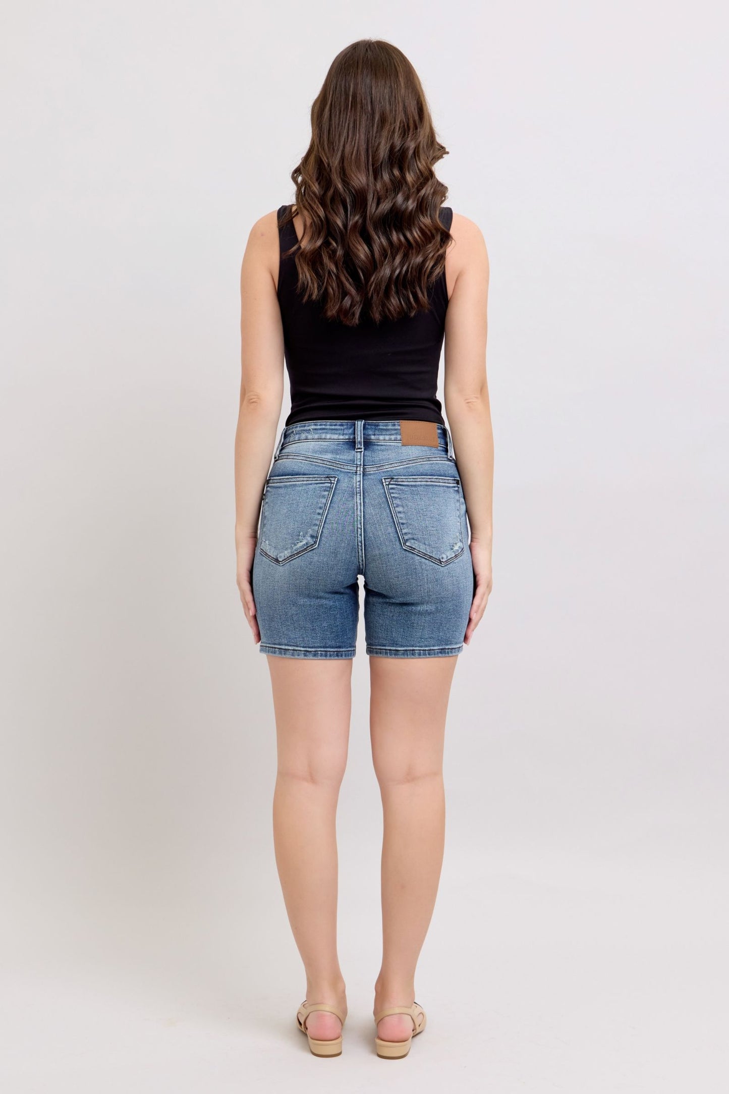 Judy Blue Button Fly Mid LengthShorts with Destroy *FINAL SALE*