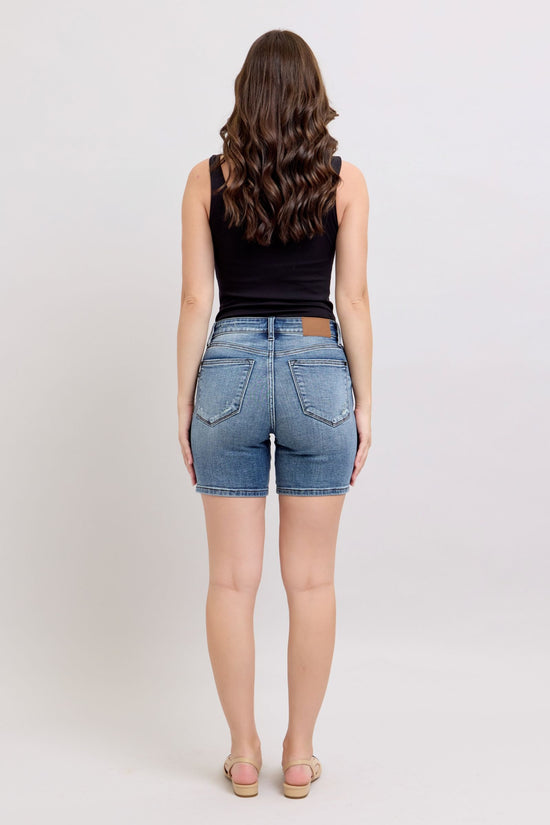 Judy Blue Button Fly Mid LengthShorts with Destroy *FINAL SALE*