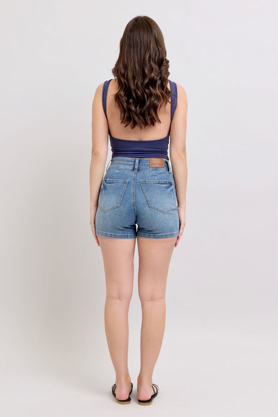 Judy Blue HW Tummy Control Cool Denim Double Waistband Shorts *FINAL SALE*