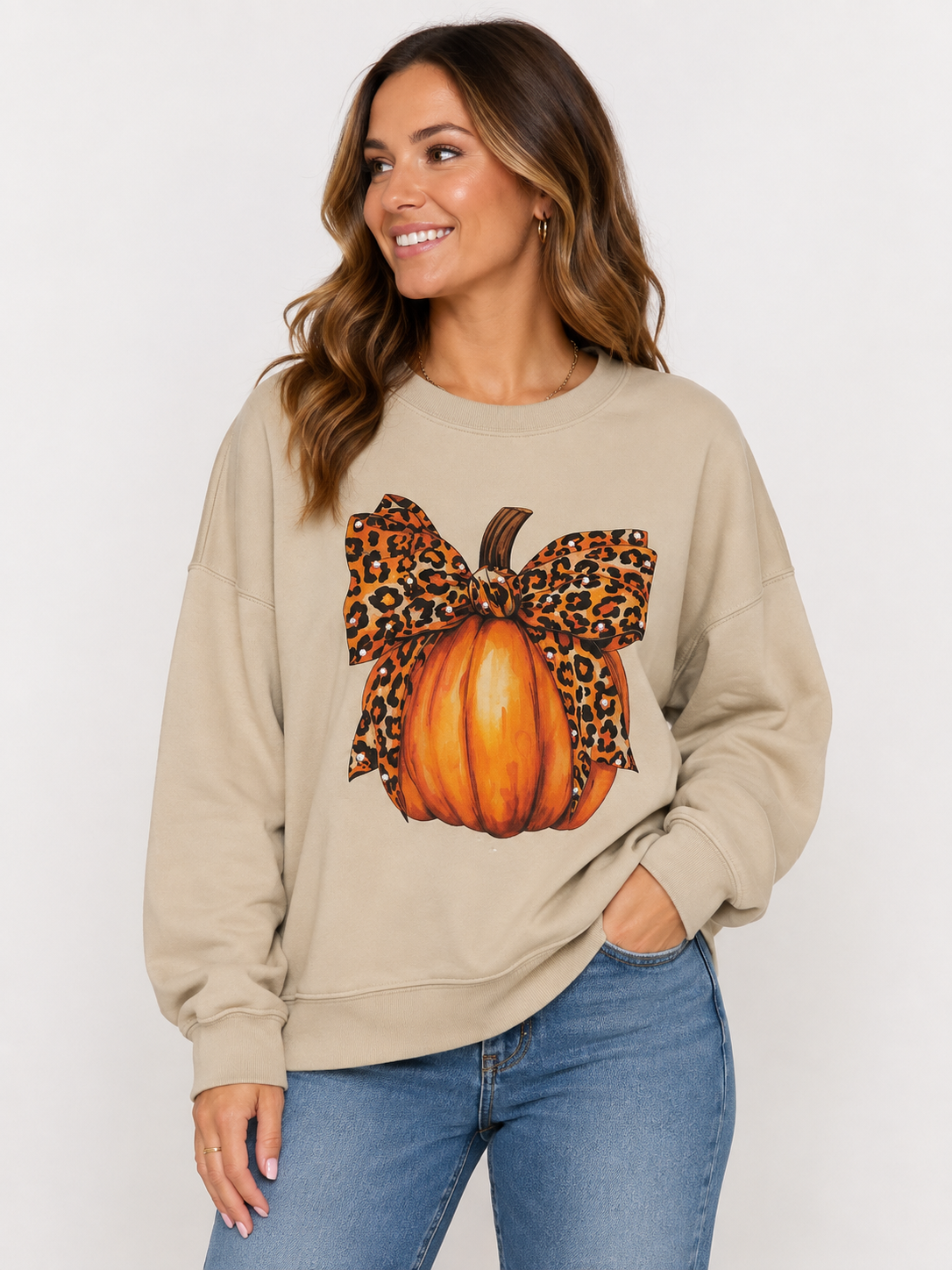 Pumpkin Bow Bedazzled Crewneck