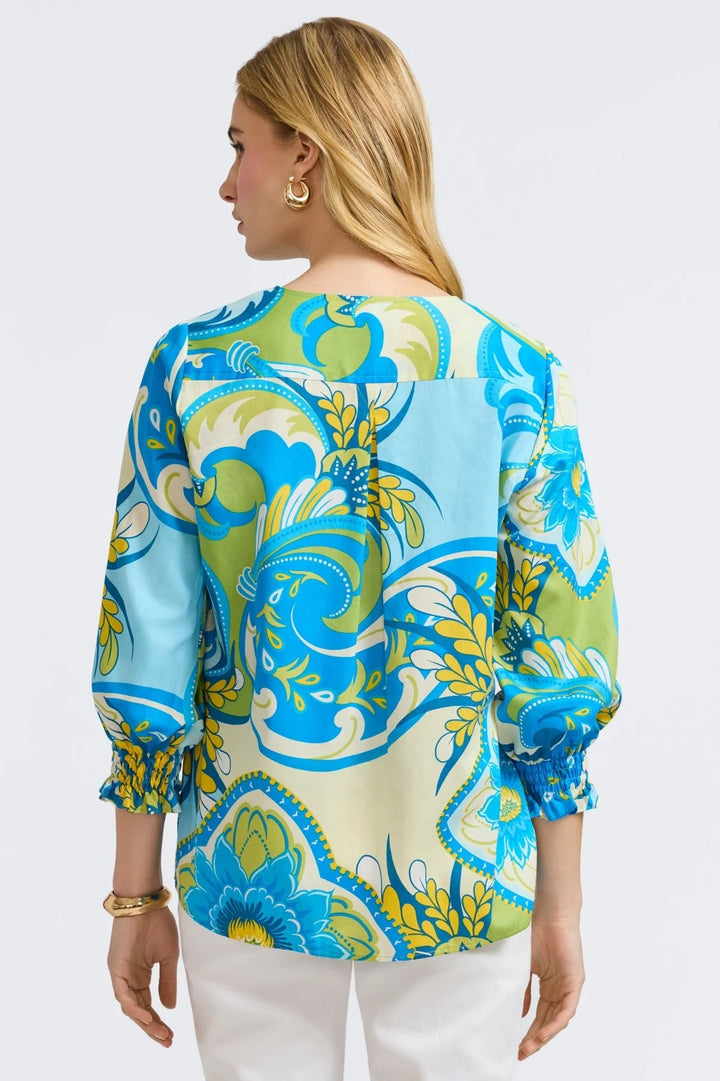 Alicia Tropical Jacobean 3/4 Sleeve Popover Shirt