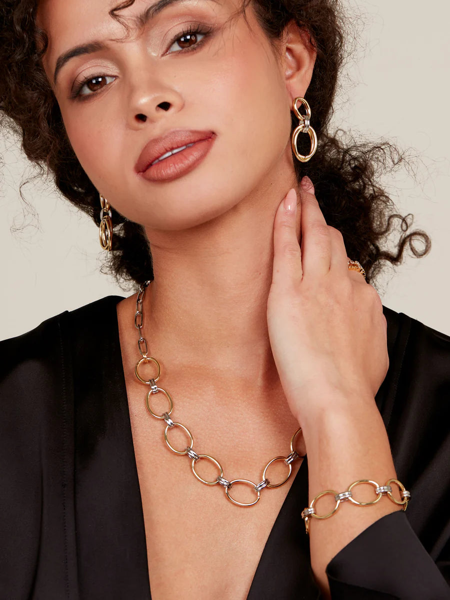 Two Toned Oval Link Drop Earrings