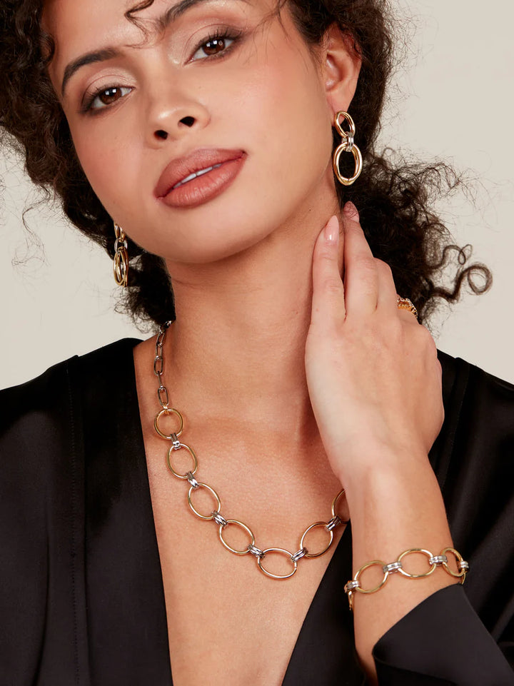 Two Toned Oval Link Drop Earrings