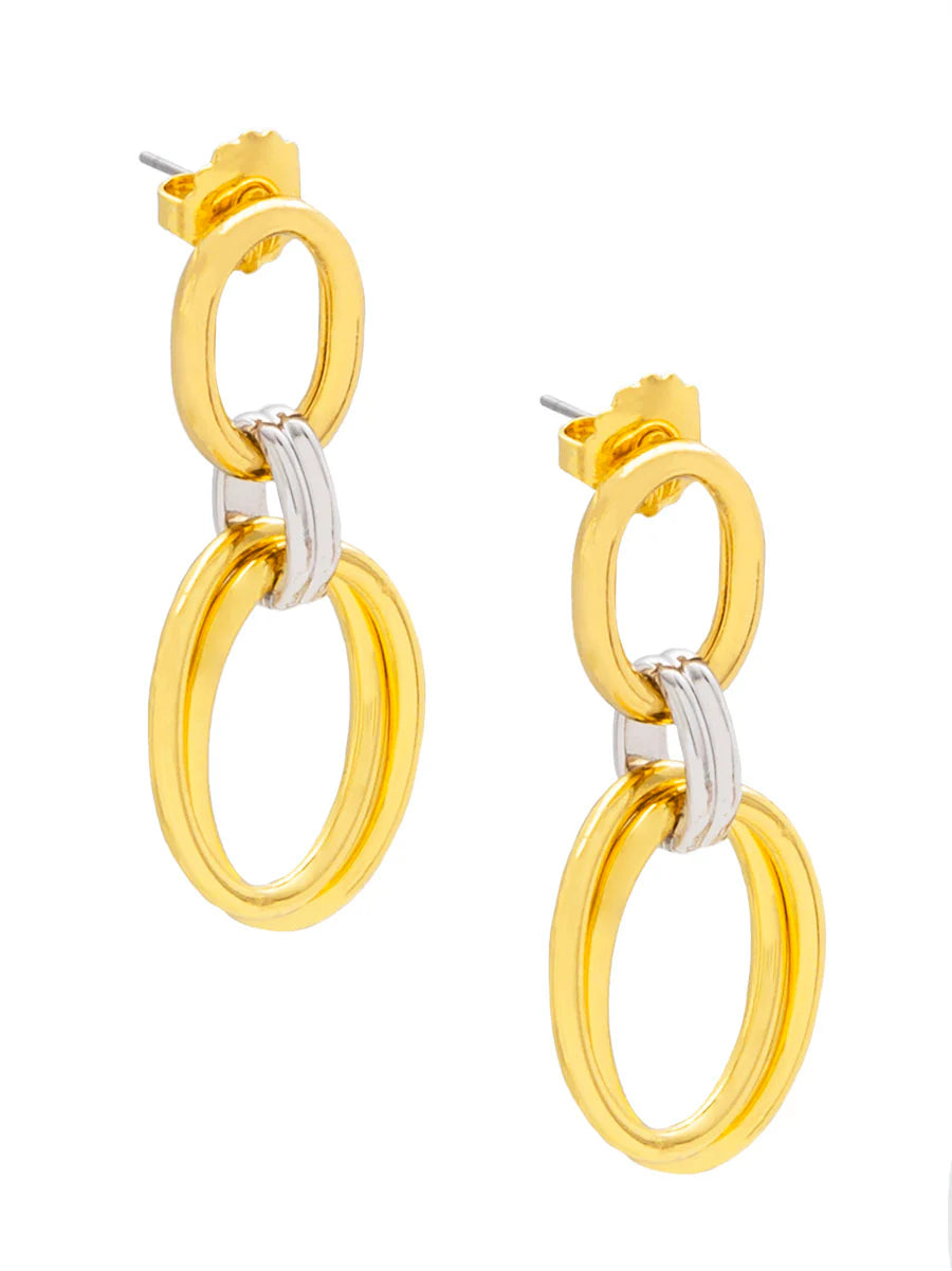 Two Toned Oval Link Drop Earrings