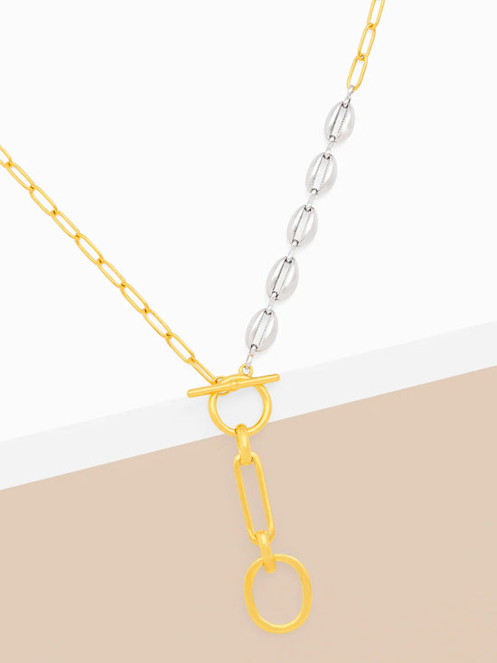 Two Toned Link Drop Cowries Shell Collar Necklace