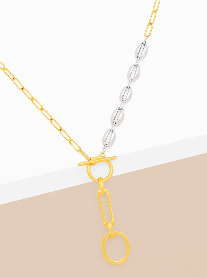 Two Toned Link Drop Cowries Shell Collar Necklace