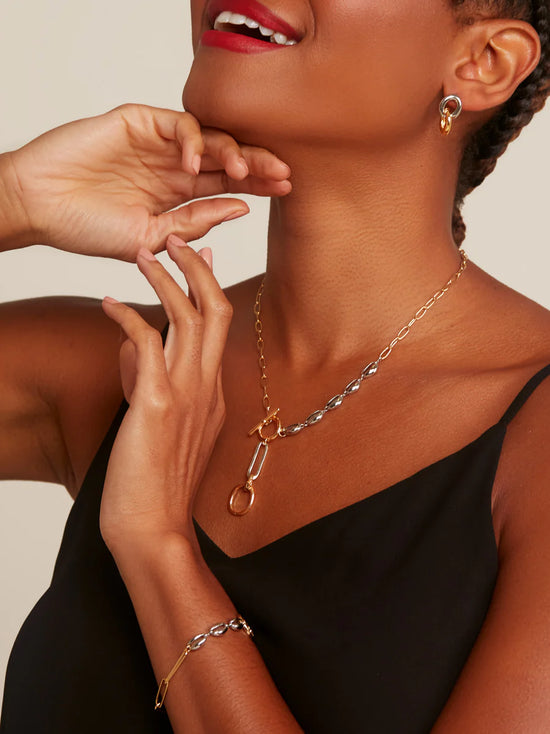 Two Toned Link Drop Cowries Shell Collar Necklace