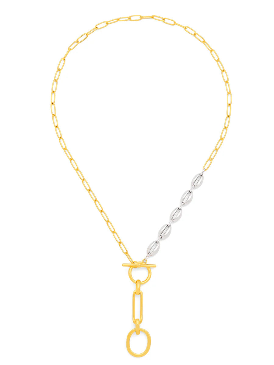 Two Toned Link Drop Cowries Shell Collar Necklace