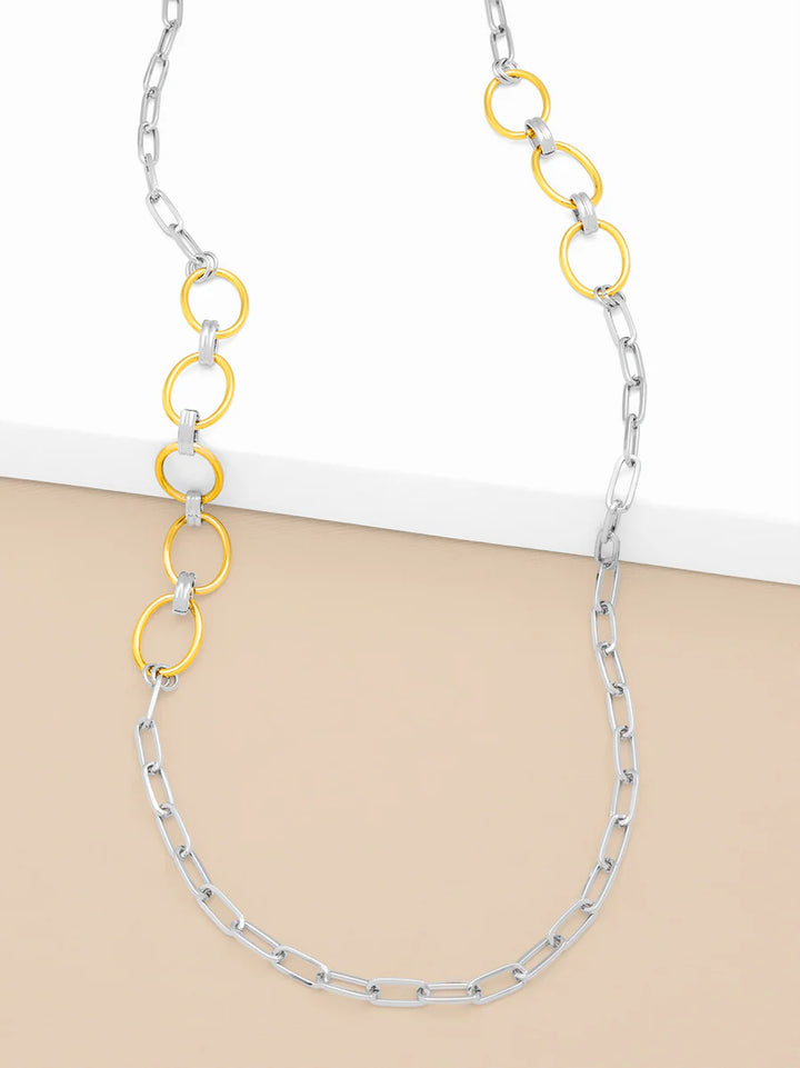 Two Toned Oval And Paperclip Link Long Necklace