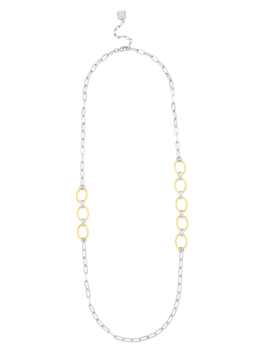 Two Toned Oval And Paperclip Link Long Necklace