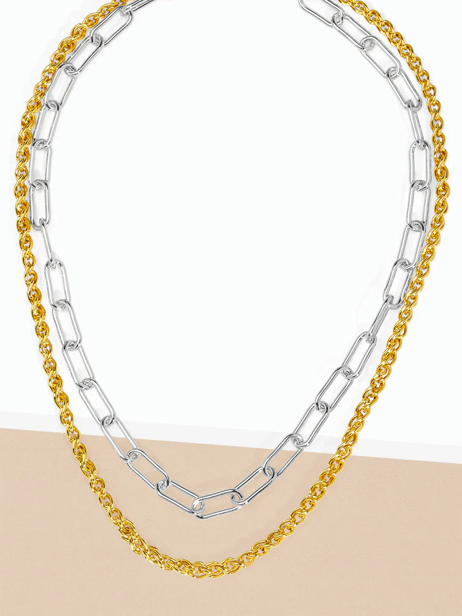 Layered Paperclip And Rolo Chain Necklace