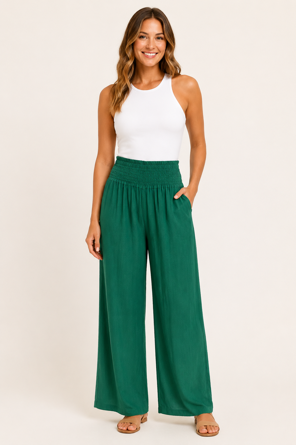 Smocked Waist Palazzo Pant