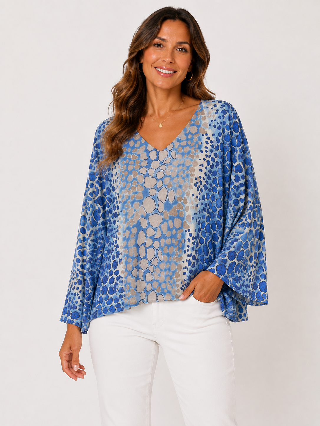 Turtle Motif Printed V-Neck Top
