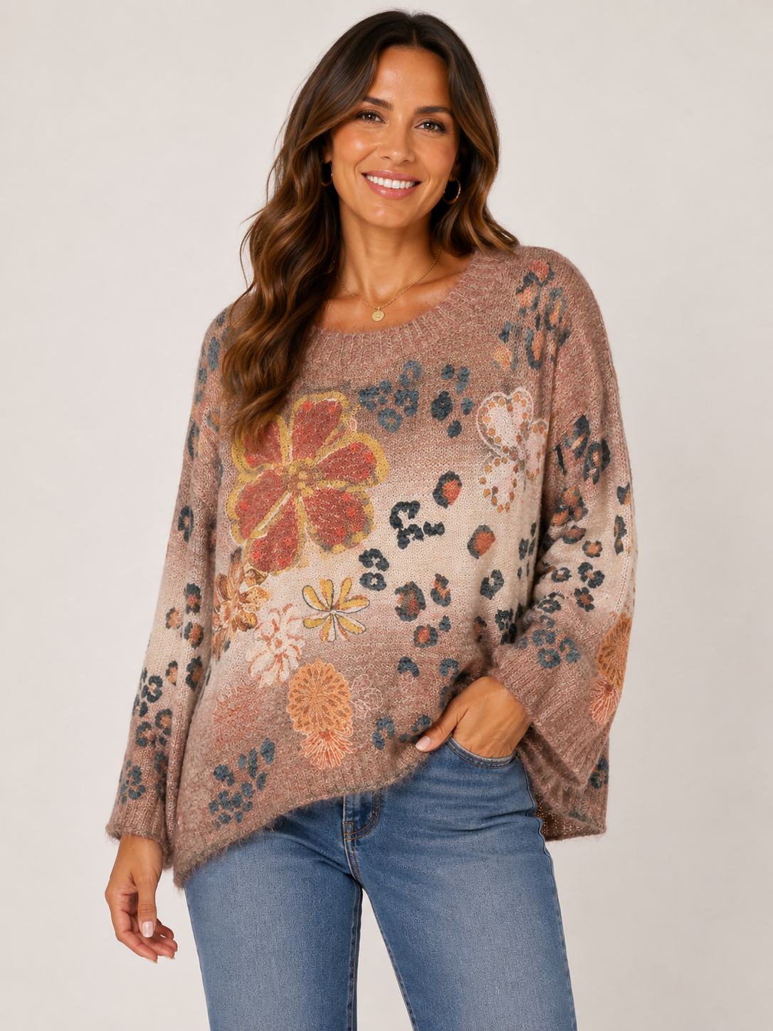 Metallic Floral Print Sweater
