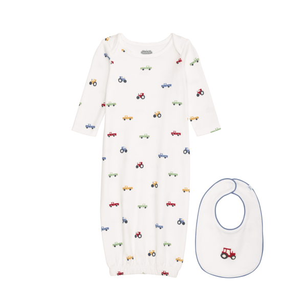 Ditsy Tractor Gown And Bib Set
