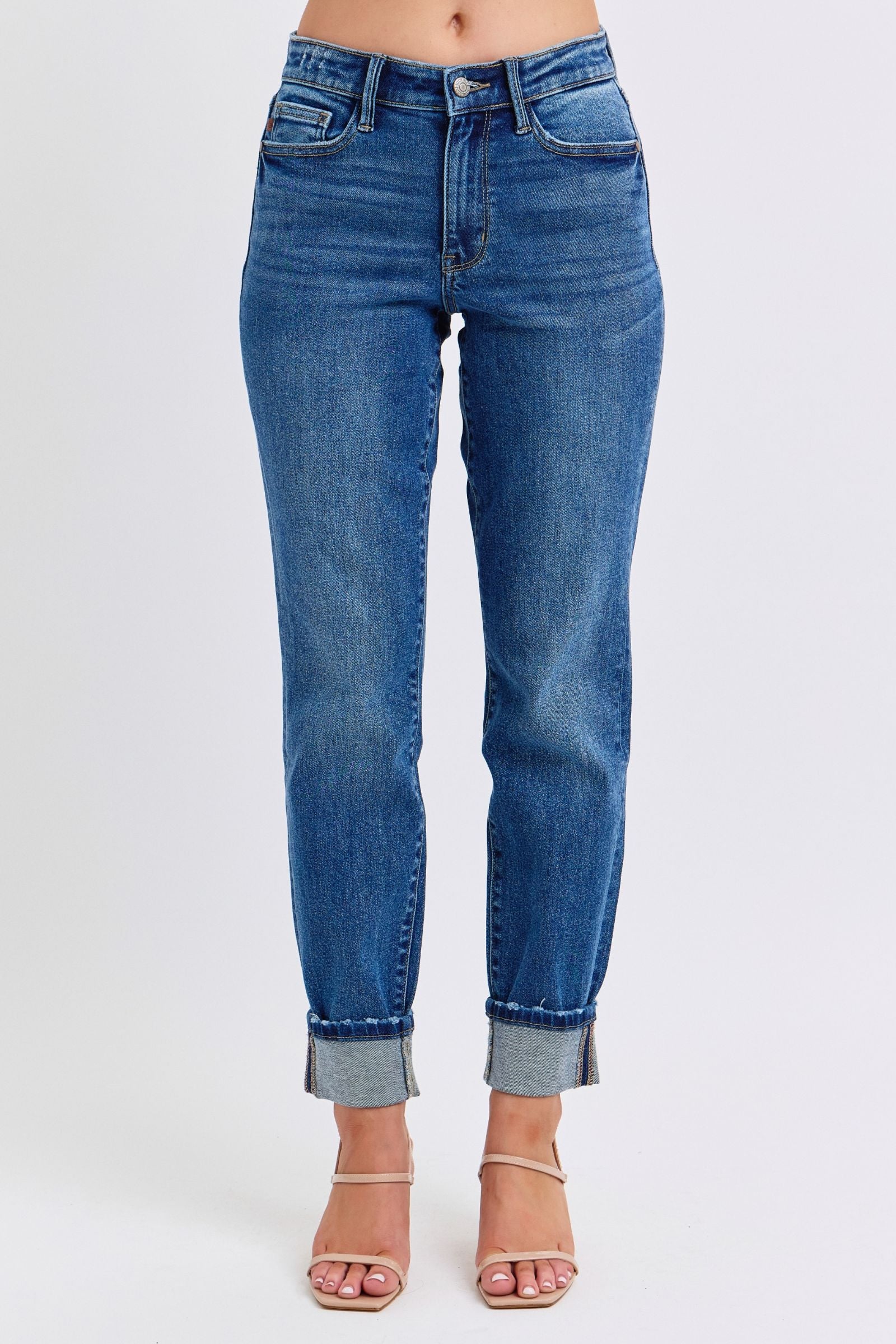 Judy Blue Mid Rise Wash Boyfriend with Cuff
