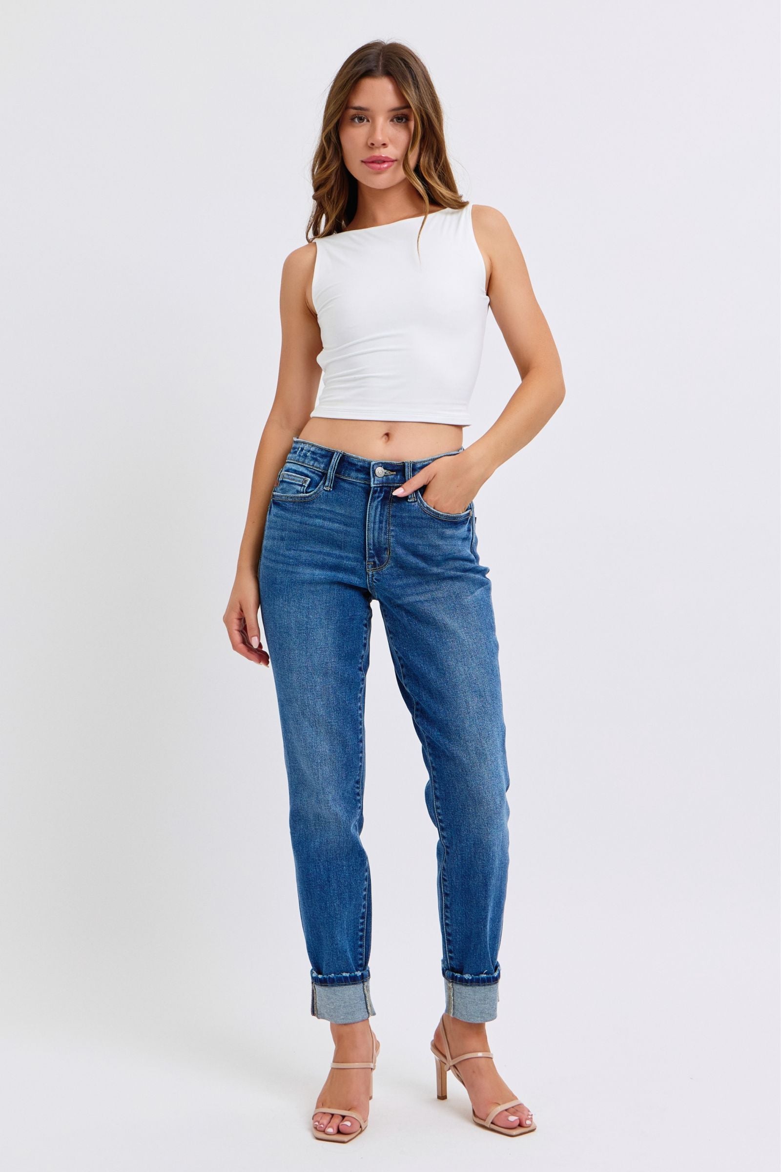 Judy Blue Mid Rise Wash Boyfriend with Cuff