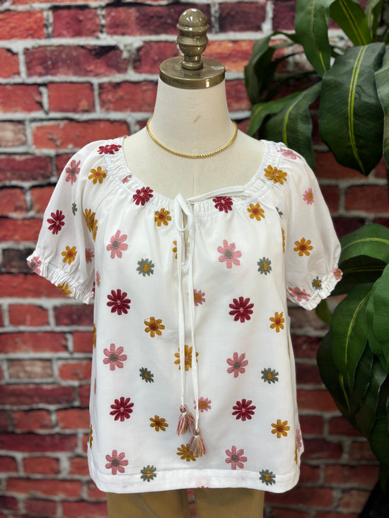 Meadow Blossom Embroidered Peasant Top