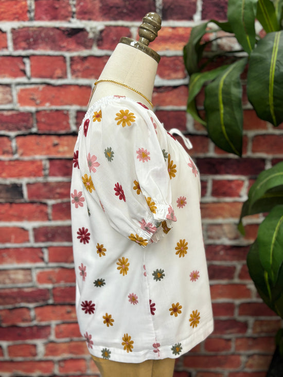 Meadow Blossom Embroidered Peasant Top