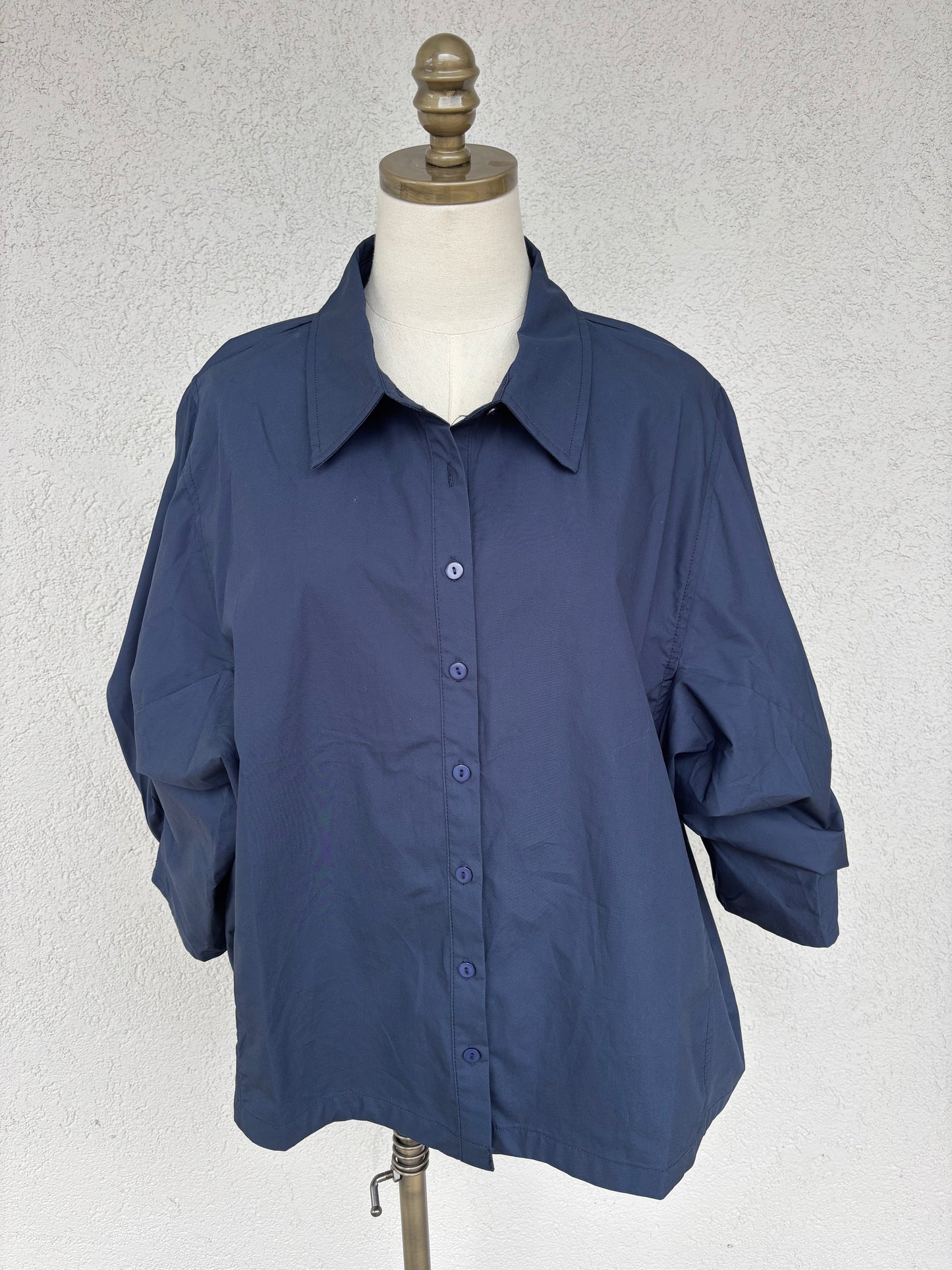 Poplin Bishop Sleeve Button Up Blouse