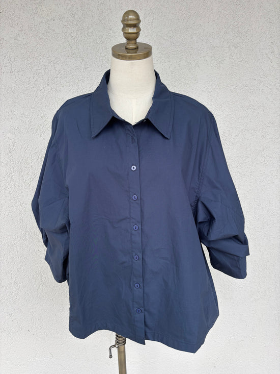 Poplin Bishop Sleeve Button Up Blouse