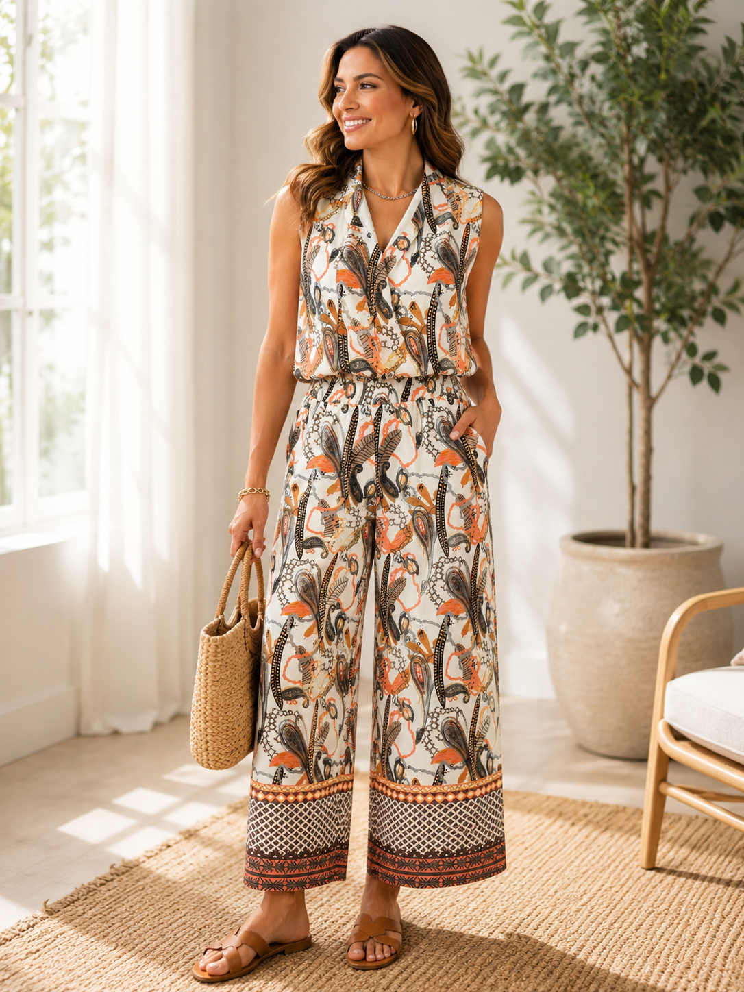 Sunset Paisley Wide-Leg Pant