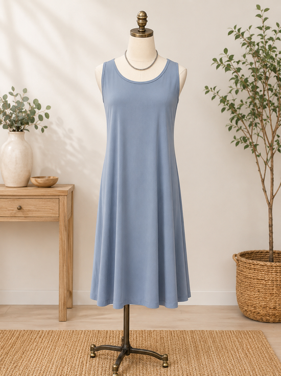 Dusty Blue Sleeveless Flare Dress