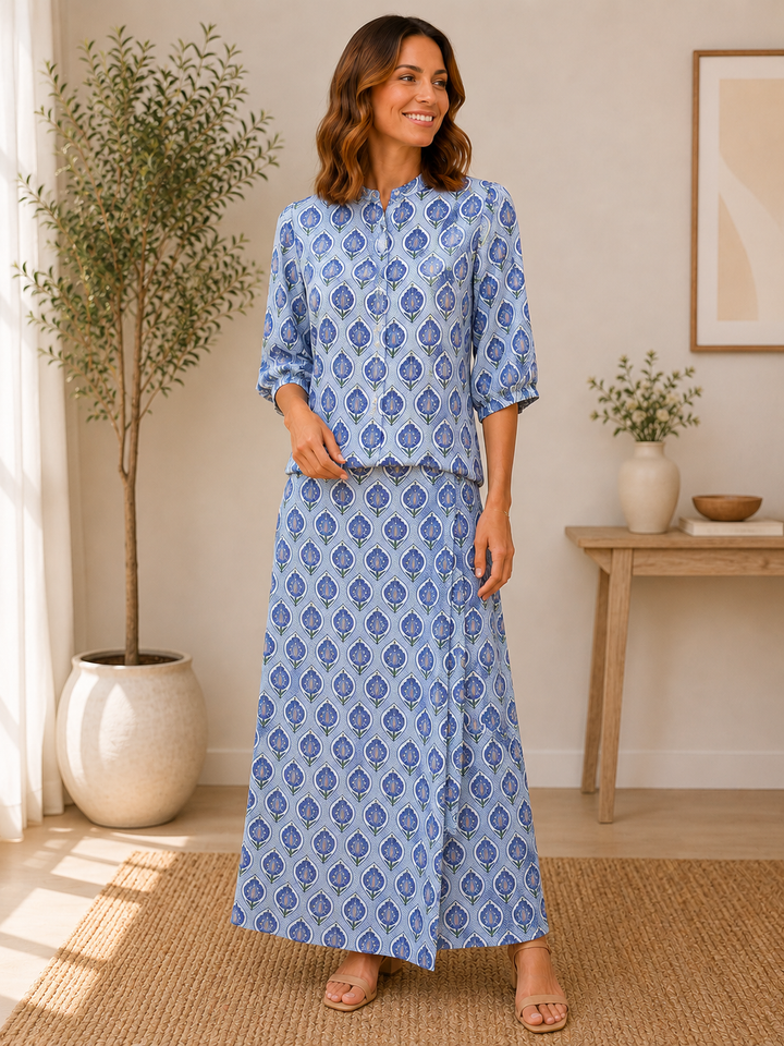Bluebell Breeze Beaded Button Top