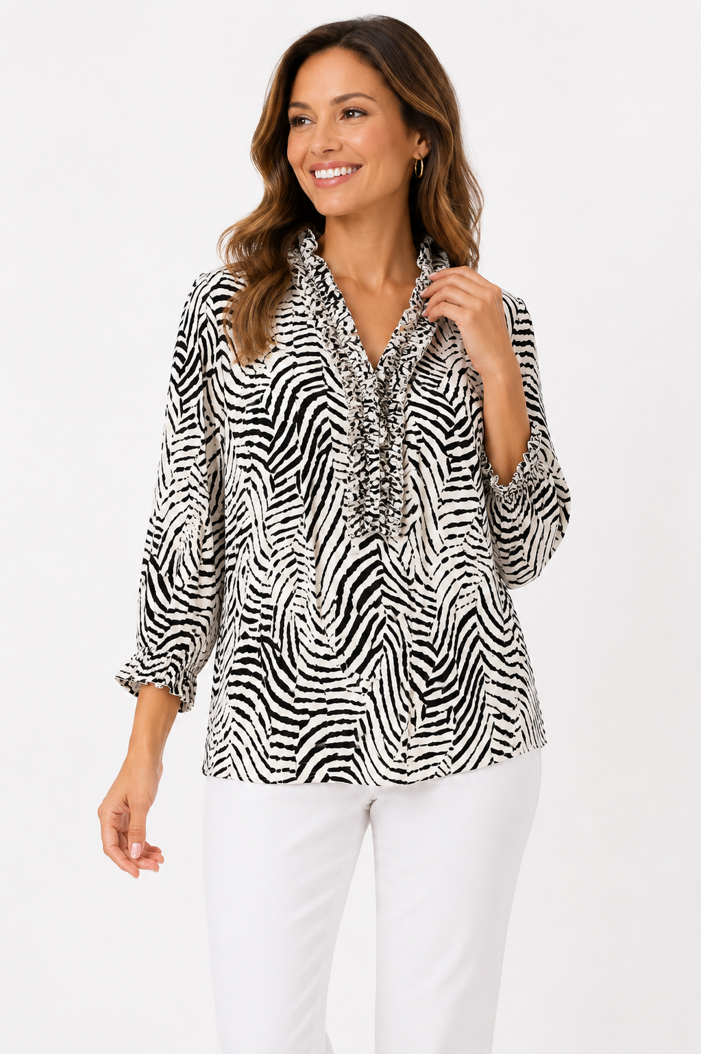 Zebra Ruffle Neck Blouse
