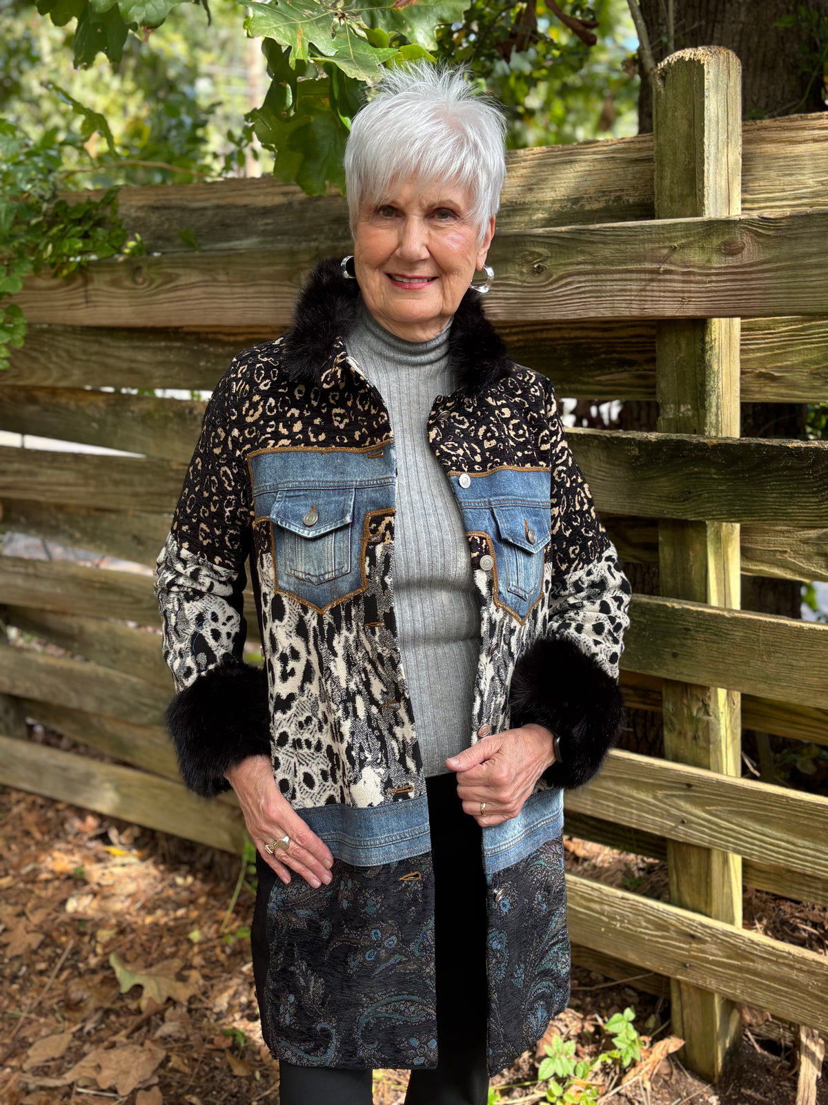 Mixed Media Faux Fur Statement Coat