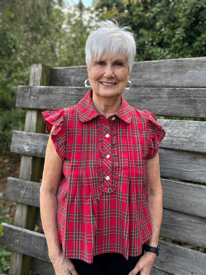 Plaid Ruffle Sleeve Top
