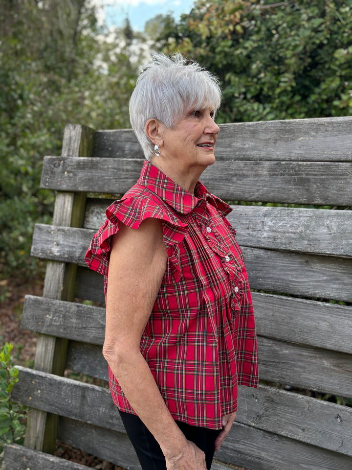 Plaid Ruffle Sleeve Top