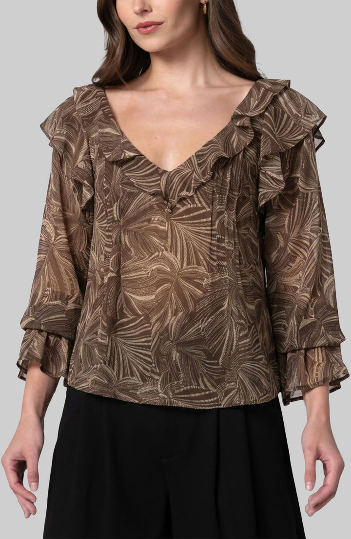 Diana Double Ruffle V-neck Woven Blouse