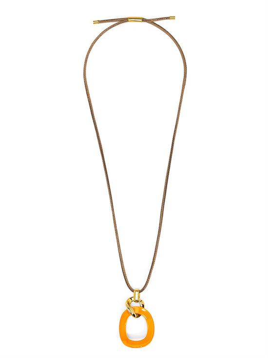 Curved Oval Pendant Long Necklace