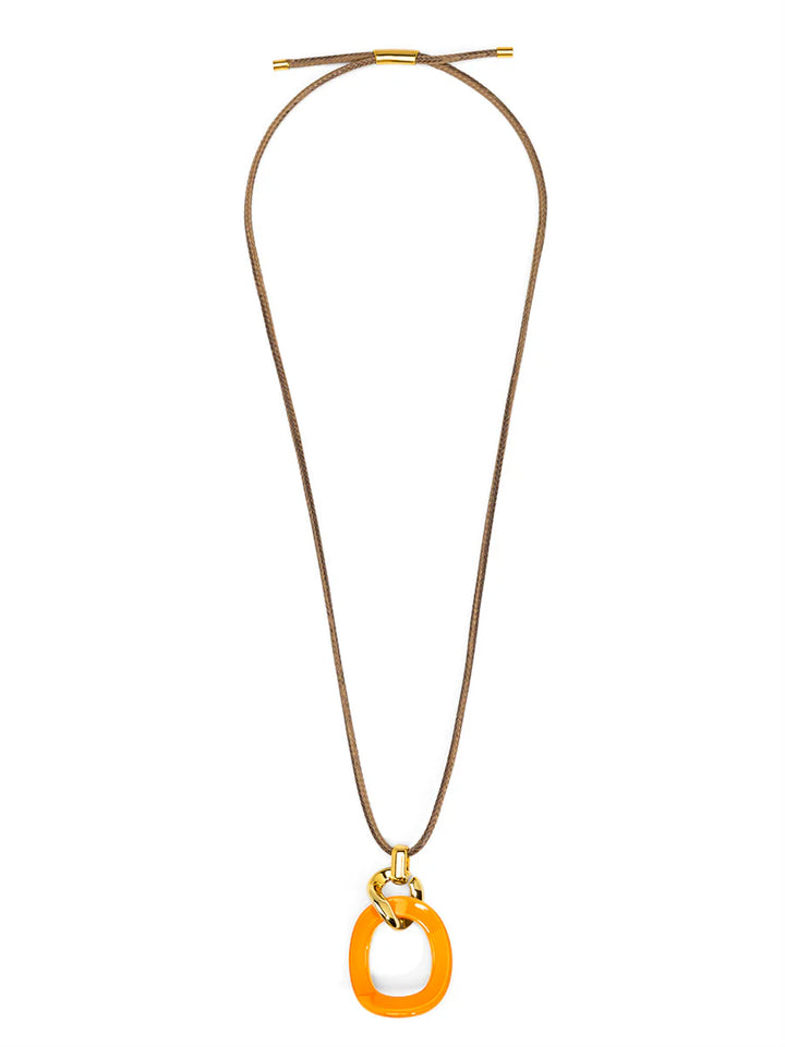 Curved Oval Pendant Long Necklace