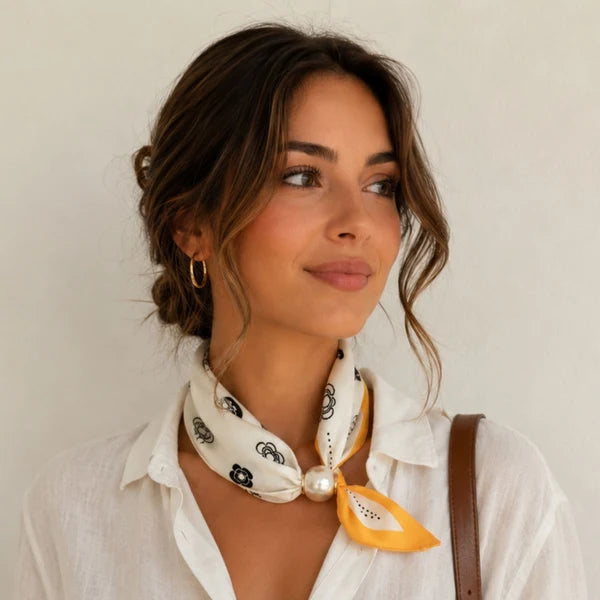 Short Scarf with Magnetic Pearl
