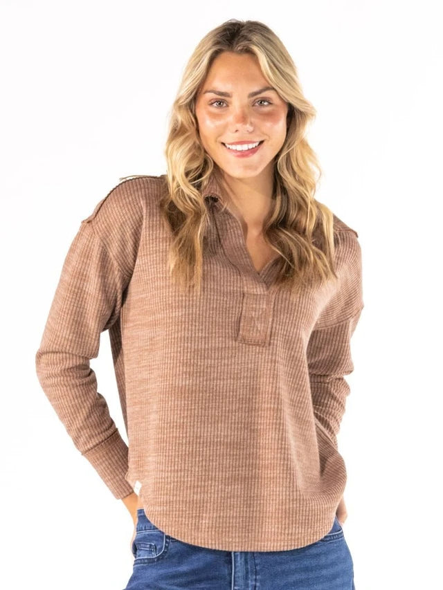 Mocha Knit V-neck Top