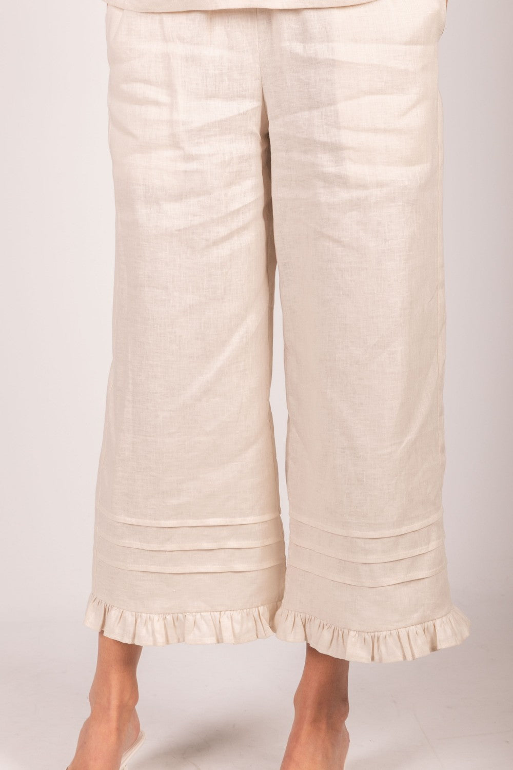 Linen Ruffled Hem Wide Leg Pant